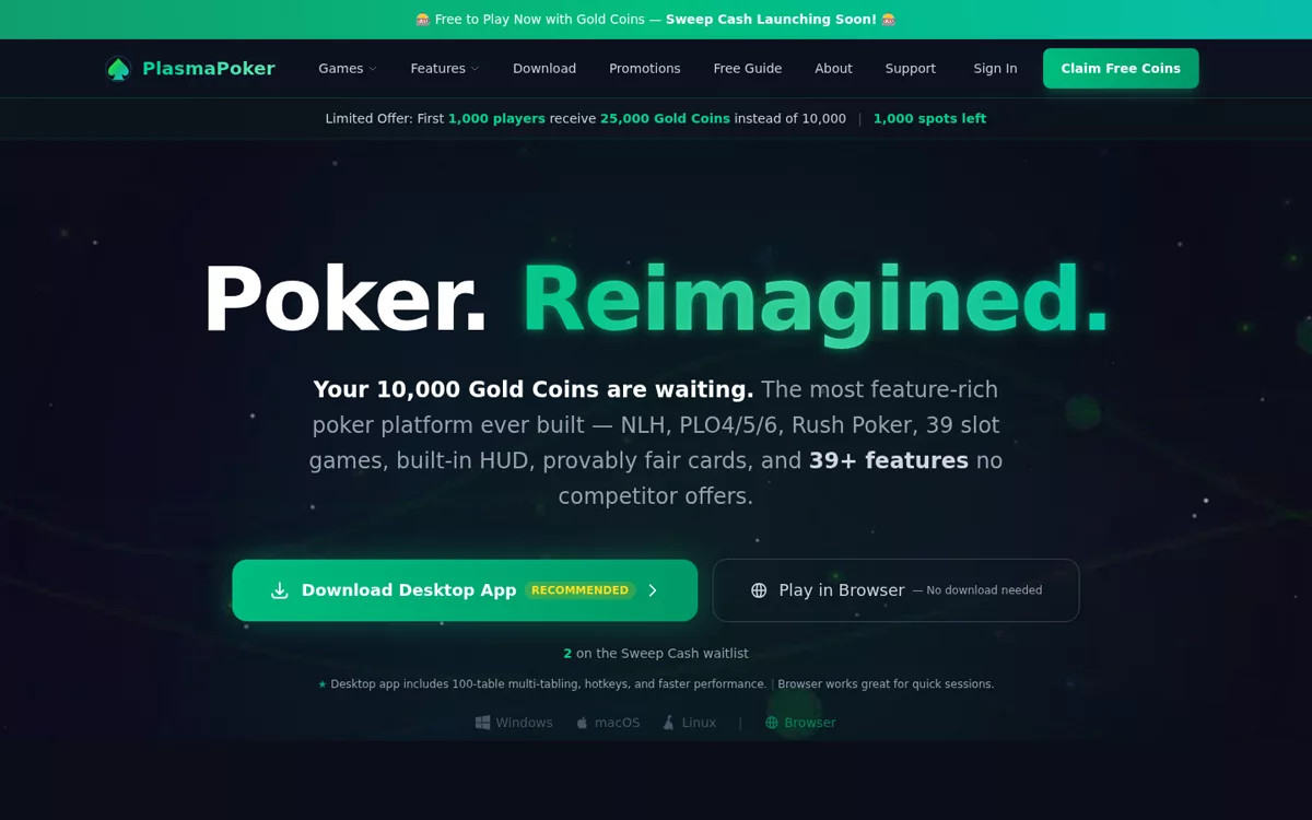 PlasmaPoker — live product screenshot